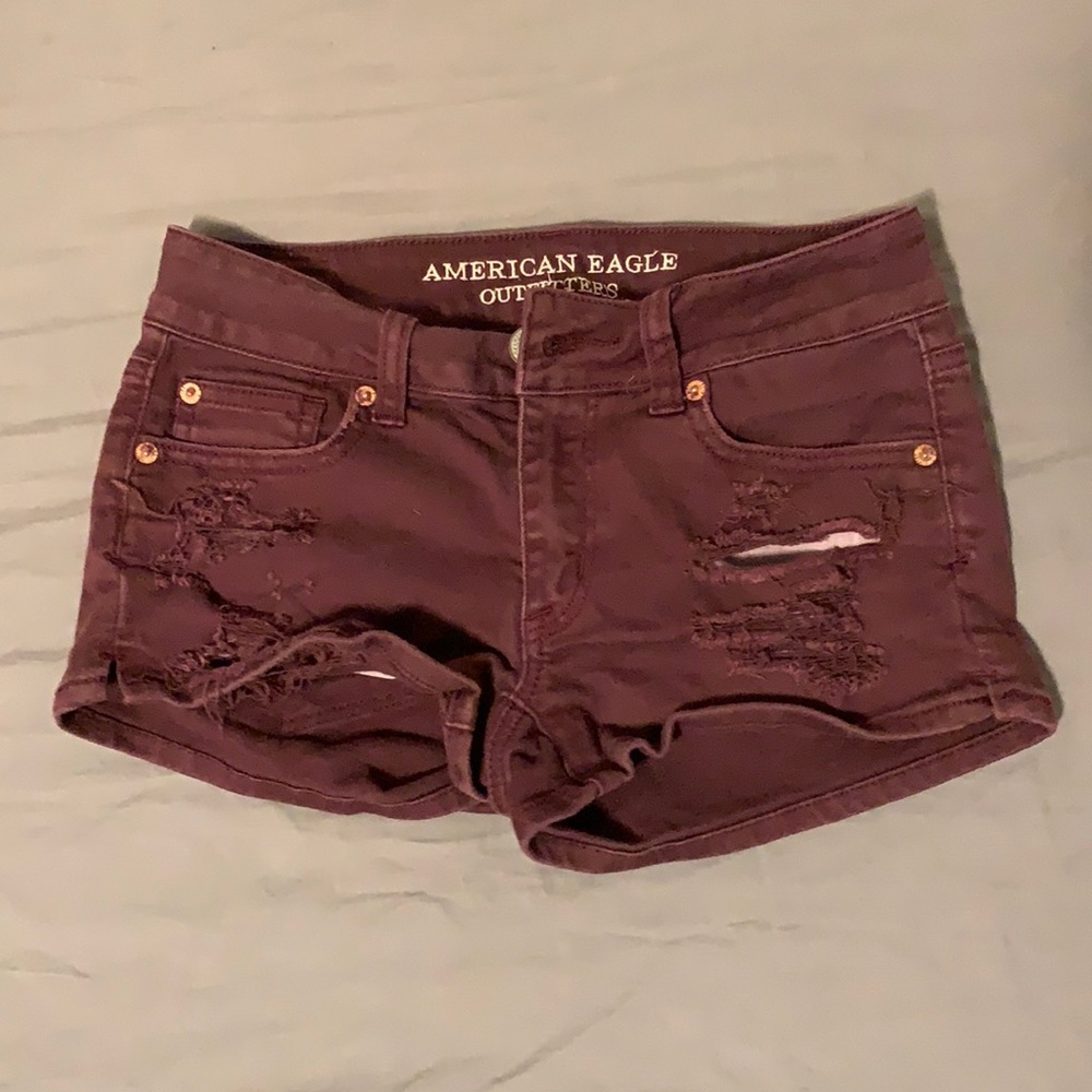 Maroon American eagle Jean shorts, super stretch